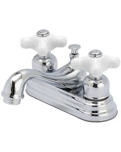 Home Impressions Chrome 2-Handle Cross Knob 4 In. Centerset Bathroom Faucet with Pop-Up