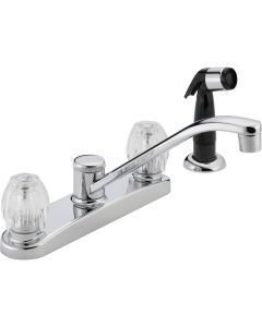 Peerless Dual Handle Knob Kitchen Faucet with Black Side Spray, Chrome