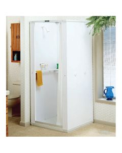 Mustee Durastall 32-5/8 In. x 32-5/8 In. x 75-3/8 In. White Co-polymer Plastic Shower Stall