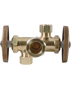 BrassCraft 5/8 In. C X 3/8 In. OD X 1/4 In. OD Rough Brass Dual Outlet Valve