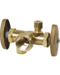 BrassCraft 1/2 In. F X 3/8 In. OD X 3/8 In. OD Rough Brass Dual Outlet Valve