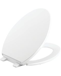 Kohler Brevia Quiet-Close Elongated Closed Front White Toilet Seat with Grip-Tight Bumpers