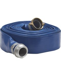 Apache 2 In. x 50 Ft. Blue Reinforced PVC Lay Flat Discharge Hose with Male/Female Connections