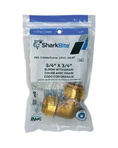 SharkBite 3/4 In x 3/4 In. 90 Deg. Push-to-Connect Brass Elbow with Drain