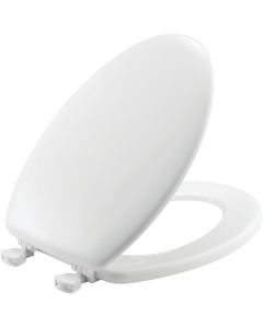 Mayfair Elongated Closed Front White Wood Toilet Seat with Easy Clean & Change Hinges