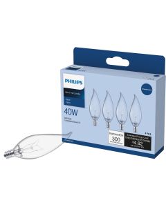 Philips DuraMax 40W Clear Candelabra BA9 Incandescent Bent Tip Light Bulb (4-Pack)