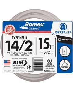 Romex 15 Ft. 14/2 Solid White NMW/G Electrical Wire