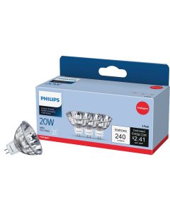 Philips 20W Clear GU5.3 Base MR16 Halogen Floodlight Light Bulb (3-Pack)