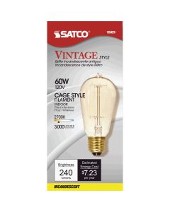 Satco 60W Clear Medium ST19 Incandescent Vintage Light Bulb