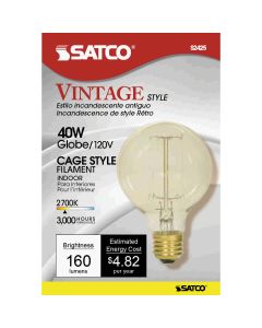 Satco 40W Clear Soft White Medium Base G25 Vintage Edison Cage Style Filament Incandescent Globe Light Bulb