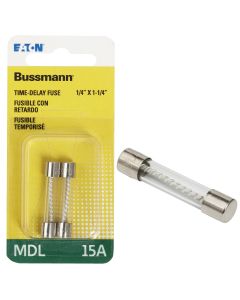 Bussmann 15A MDL Glass Tube Electronic Fuse (2-Pack)