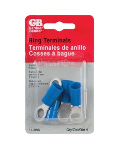 Gardner Bender 6 AWG 3/8 In. Stud Size Blue Vinyl-Insulated Barrel Ring Terminal (4-Pack)