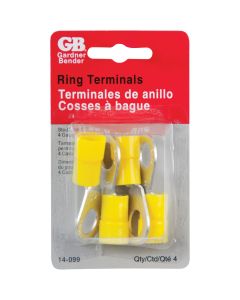 Gardner Bender 4 AWG 1/2 In. Stud Size Yellow Vinyl-Insulated Barrel Ring Terminal (4-Pack)