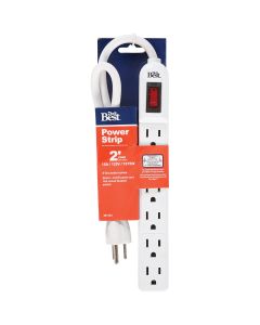 Do it Best 6-Outlet White Power Strip with 2 Ft. Cord