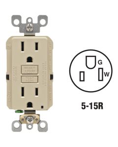 Leviton SmartlockPro Self-Test 15A Ivory Residential Grade Rounded Corner 5-15R GFCI Outlet