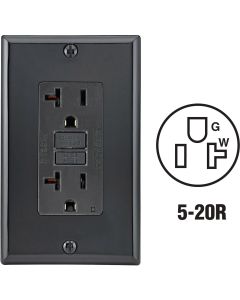 Leviton SmartlockPro Self-Test 20A Black Commercial Grade 5-20R GFCI Outlet with Wall Plate