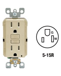 Leviton SmartlockPro Self-Test 15A Ivory Commercial Grade Tamper Resistant 5-15R GFCI Outlet