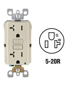 Leviton SmartlockPro Self-Test 20A Light Almond Commercial Grade Tamper Resistant 5-20R GFCI Outlet