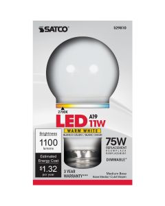 Satco 75W Equivalent Warm White A19 Medium Dimmable LED Light Bulb