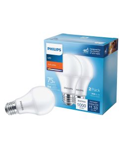 Philips 75W Equivalent Soft White A19 Medium LED Light Bulb (2-Pack)