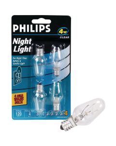 Philips 4W Clear Candelabra C7 Incandescent Night Light Bulb (4-Pack)