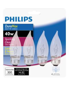 Philips DuraMax 40W Clear Medium BA9.5 Incandescent Bent Tip Light Bulb (4-Pack)