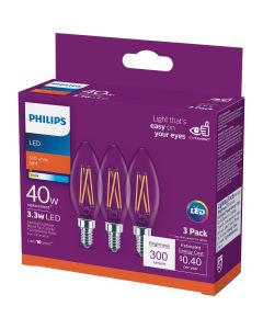 Philips 40W Equivalent Soft White B11 Candelabra Clear LED Decorative Light Bulb (3-Pack)