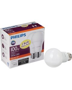 Philips 100W Equivalent Soft White A19 Medium LED Light Bulb (2-Pack)