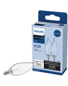 Philips DuraMax 40W Clear Candelabra BA9 Incandescent Bent Tip Light Bulb (2-Pack)