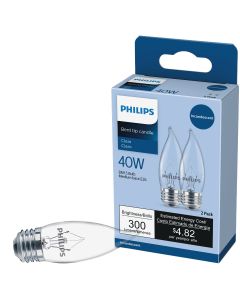 Philips DuraMax 40W Clear Medium BA9.5 Incandescent Bent Tip Light Bulb (2-Pack)