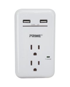 Prime Wire & Cable 2 Power & 2 USB White Wall Charger