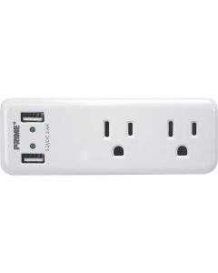 Prime Wire 2 Power & 2 USB White Space Saving USB Wall Charger