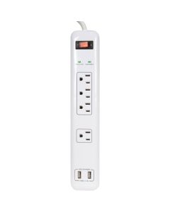 Prime Wire & Cable 4-Outlet 1200J White Surge Protector Strip with USB Charger & 4 Ft. Cord