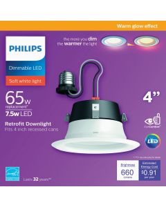 Philips Warm Glow 4 In. Retrofit IC/Non-IC Rated White LED Recessed Light Kit