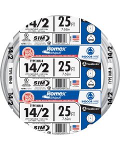 Romex 25 Ft. 14/2 Solid White NMW/G Electrical Wire