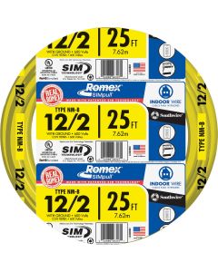 Romex 25 Ft. 12/2 Solid Yellow NMW/G Electrical Wire