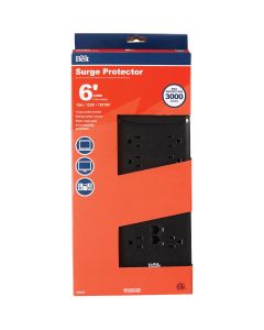 Do it Best 10-Outlet 3000J Black Surge Protector Strip with Phone Line Protection & 6 Ft. Cord