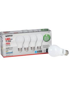 Satco 75W Equivalent Natural Light A19 Medium LED Light Bulb (4-Pack)