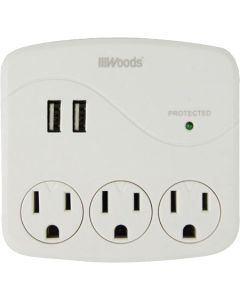 Woods 2-USB/3-Standard Outlets 2.4A/15A White Surge Tap