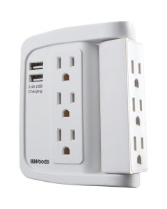 Woods 2-USB/6-Standard Outlet 2.4A/15A White Swivel Surge Tap