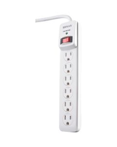 Woods 6-Outlet 900J White Plastic Surge Protector Strip with 3 Ft. Cord