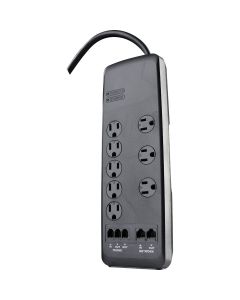 Woods 8-Outlet 3540 J Black Surge Protector Strip with 6 Ft. Cord