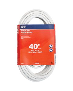 Do it Best 40 Ft. 16/3 Medium-Duty White Patio Extension Cord