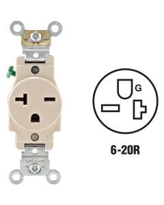 Leviton 20A Light Almond Heavy-Duty 6-20R Grounding Single Outlet