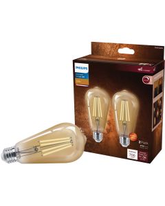 Philips Vintage 75W Equivalent Amber ST19 Medium LED Decorative Light Bulb (2-Pack)