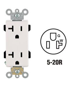 Leviton Decora Plus 20A White Residential Grade 5-20R Duplex Outlet