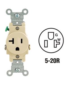 Leviton 20A Ivory Commercial Grade 5-20R Shallow Single Outlet