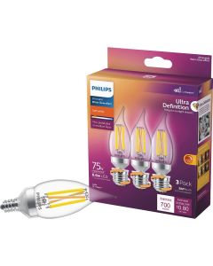 Philips Ultra Definition 75W Equivalent Soft White BA11 Adjustable Base (E12 & E26) LED Decorative Light Bulb (3-Pack)