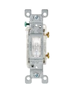 Leviton Residential Grade 15A Illuminated Toggle Single Pole Switch, Clear