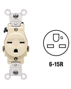 Leviton 15A Ivory Heavy-Duty 6-15R Grounding Single Outlet